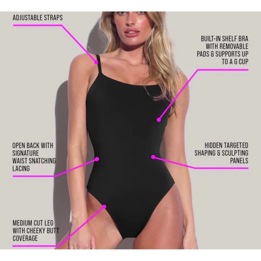 NWT TA3 Lacey Black One Piece Swimsuit Contour Size Large Short Beach Sexy - Picture 8 of 8